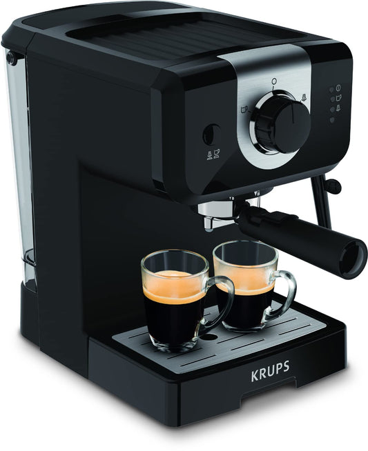 Krups Opio XP320810 - 15 bar pressure, cup warmer, milk frother, adjustable knob, black/silver design
