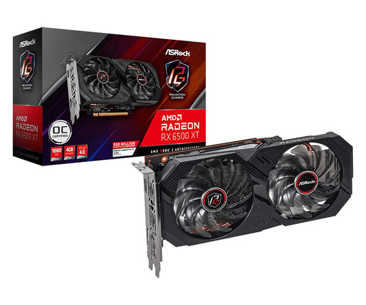 ASRock Radeon RX 6500XT Phantom Gaming D OC 4GB - High-performance graphics card with 4GB GDDR6 memory and advanced cooling.