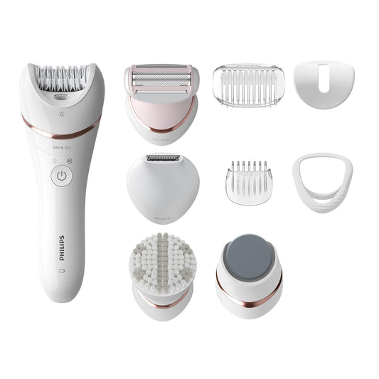 Philips Beauty Set Series 9000, Viss vienā epilators ķermenim, sejai un kājām, bezvadu mitrs un sauss ierīce matu noņemšanai un ādas kopšanai, ar 12 piederumiem, modelis BRE740/90