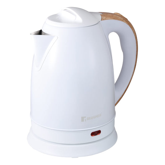 BERGNER Naturally Electric Kettle - 1.7L, auto shut-off, power switch, water level indicator, white color
