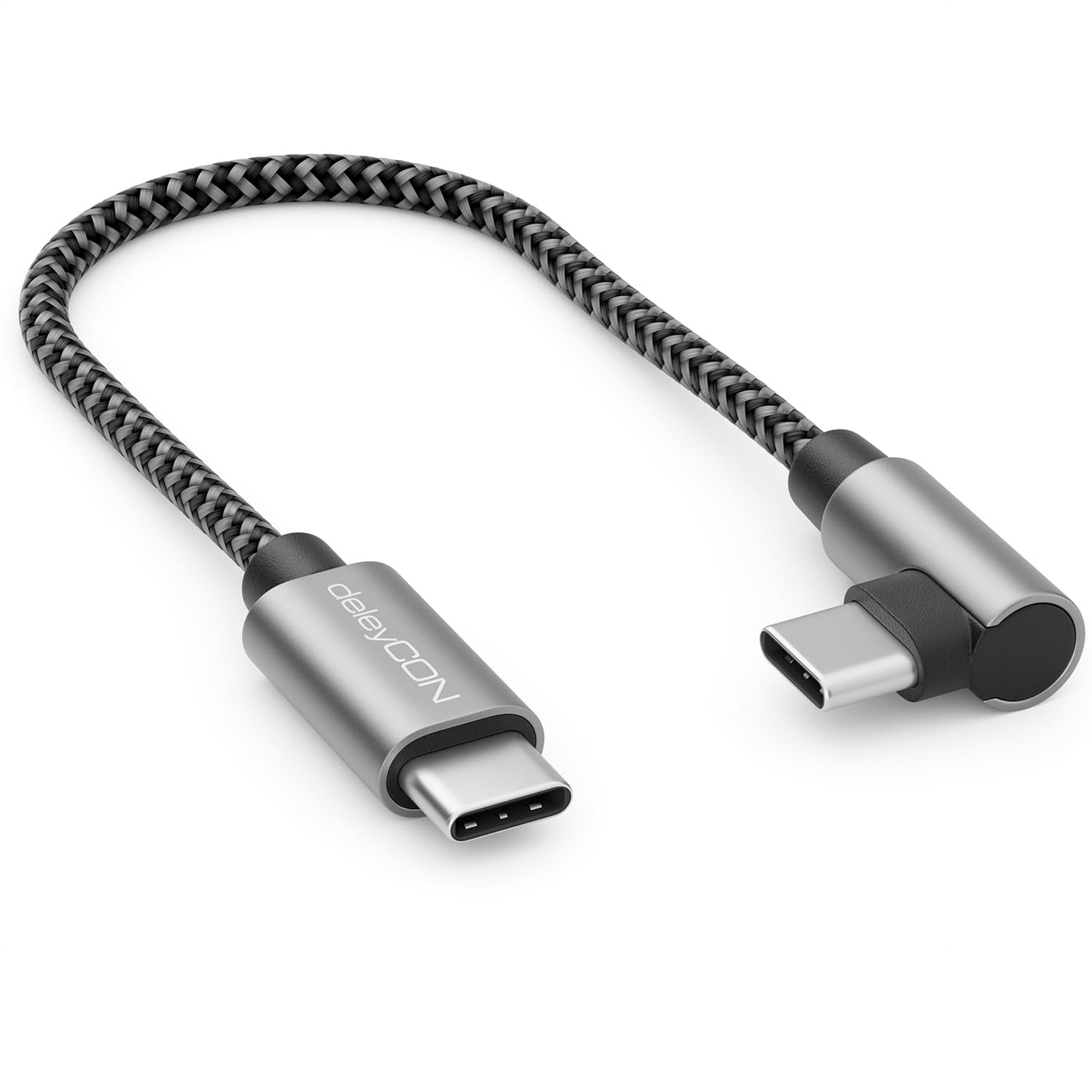 USB-C kabelis deleyCON 0,15m, 90° savienotājs, PD3.0 60W, USB-C uz USB-C