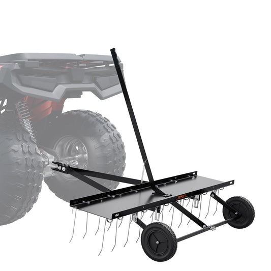 Rasenes skarifikators VEVOR, 1219 mm skarifikators ar 24 atsperu tērauda zariem, zāliena skarifikators ATV vai pļāvējam, zāliena grābeklis ar pacelšanas rokturi dārzam, saimniecībai, zālei