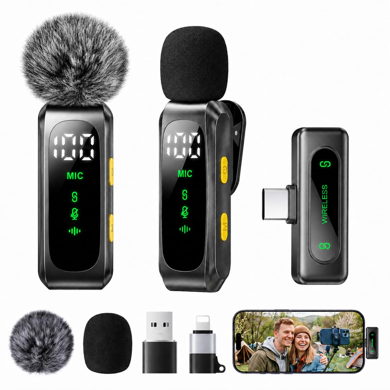 Mini mikrofons telefonam Handy-Mikrofon, iPhone Android un PC, plug & play, ar akumulatora indikatoru, trokšņu slāpēšana