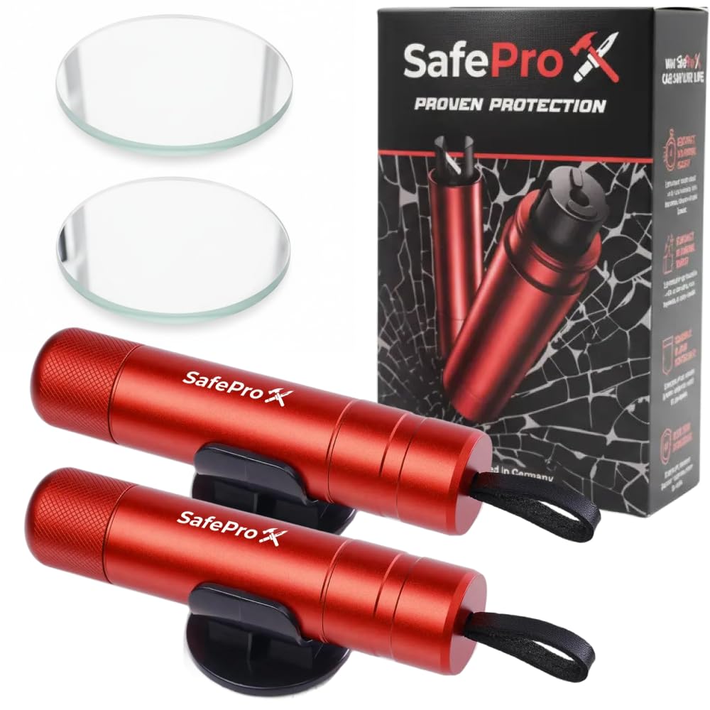 Avārijas āmurs auto SafePro X ar drošības jostu griezēju, kompakts stikla lauzējs, glābšanas rīks, 2 gab.