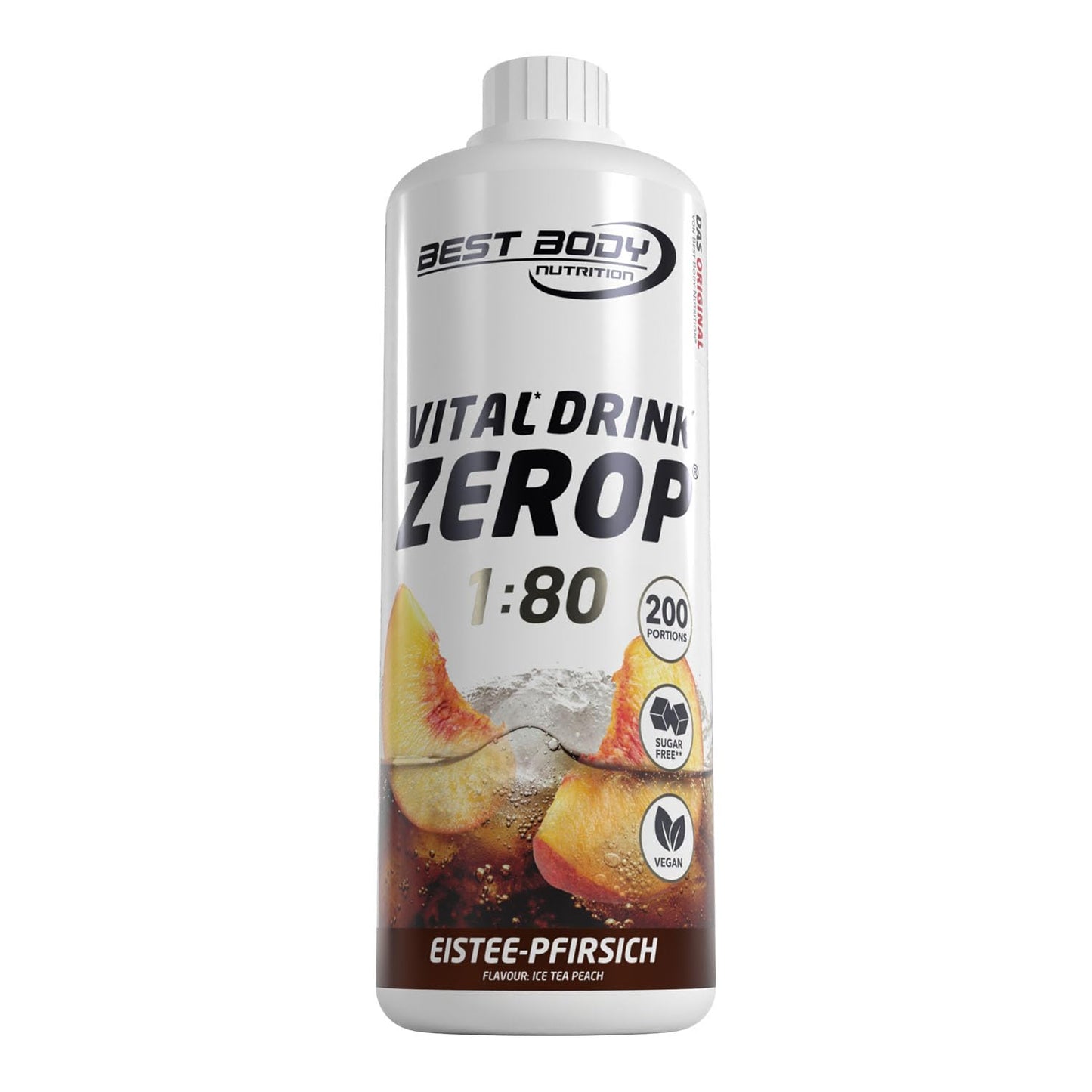 Bez cukura dzēriena koncentrāts Best Body Nutrition ZEROP Vital, persiku ledus tēja, 1 L, līdz 80 L dzēriena, ar vitamīniem B1 B6 niacīnu