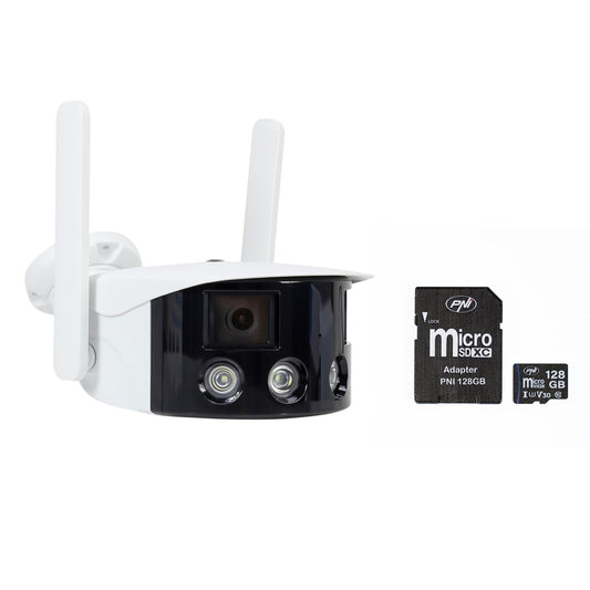18. PNI IP590 video uzraudzības kameru komplekts, bezvadu, ar IP, divu objektīvu, 2 x 2 MP 128 GB MicroSD atmiņas karte ar SD adapteri