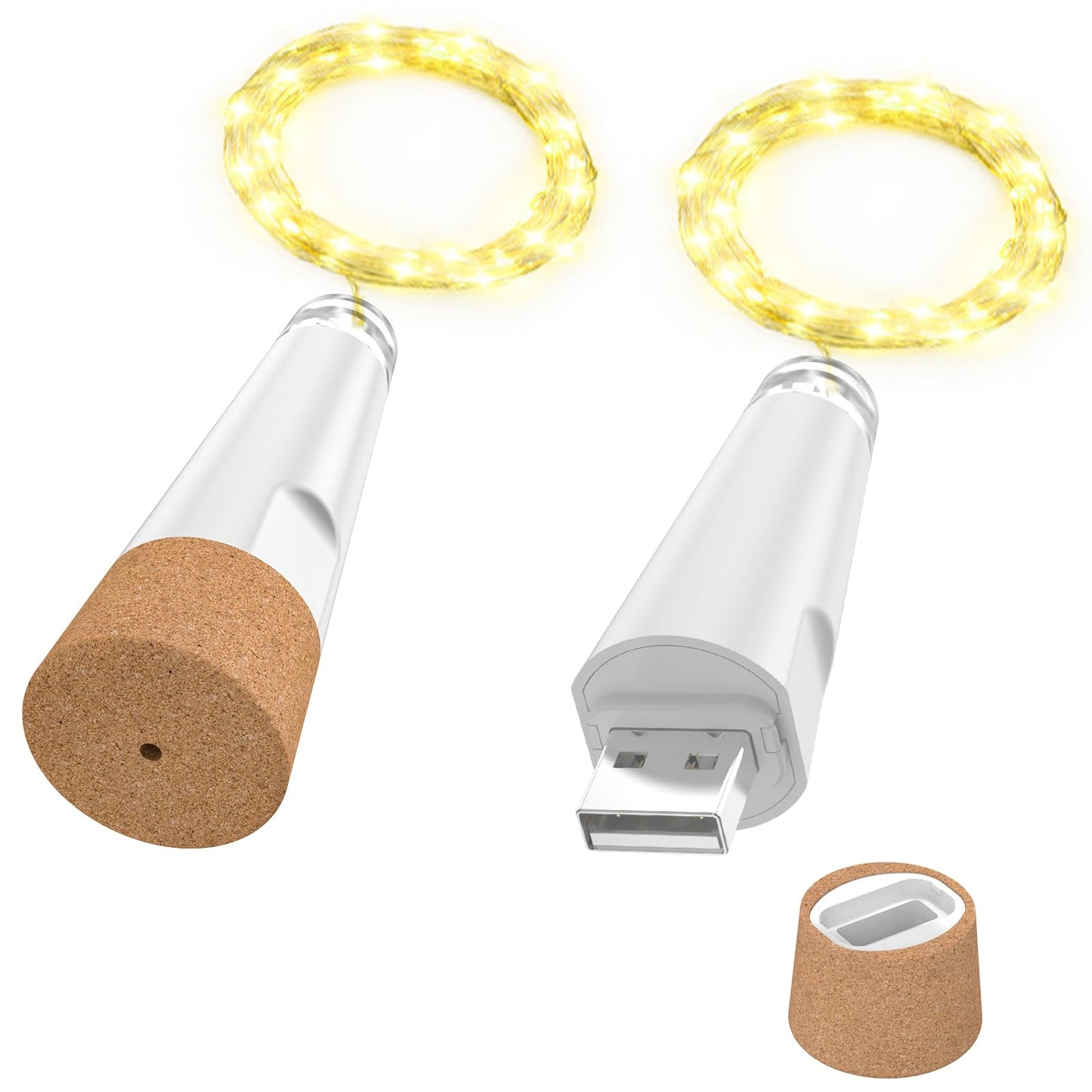 OUSMIN USB uzlādējama pudeļu virtene ar korķi, 2024. gada versija, LED virtene ballītēm un Ziemassvētkiem