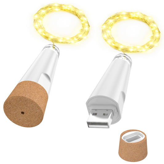 OUSMIN USB uzlādējama pudeļu virtene ar korķi, 2024. gada versija, LED virtene ballītēm un Ziemassvētkiem