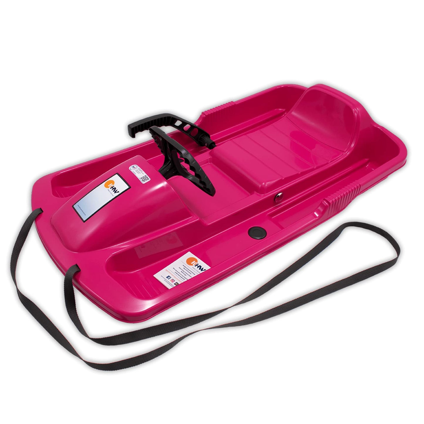 Bērnu ragavas ar stūri KHW Snow Fox, Pink, 95 cm, TÜV pārbaudīts, ar vilkšanas auklu, precīzu vadības sistēmu, aukstumizturīgu un gaismu noturīgu plastmasu