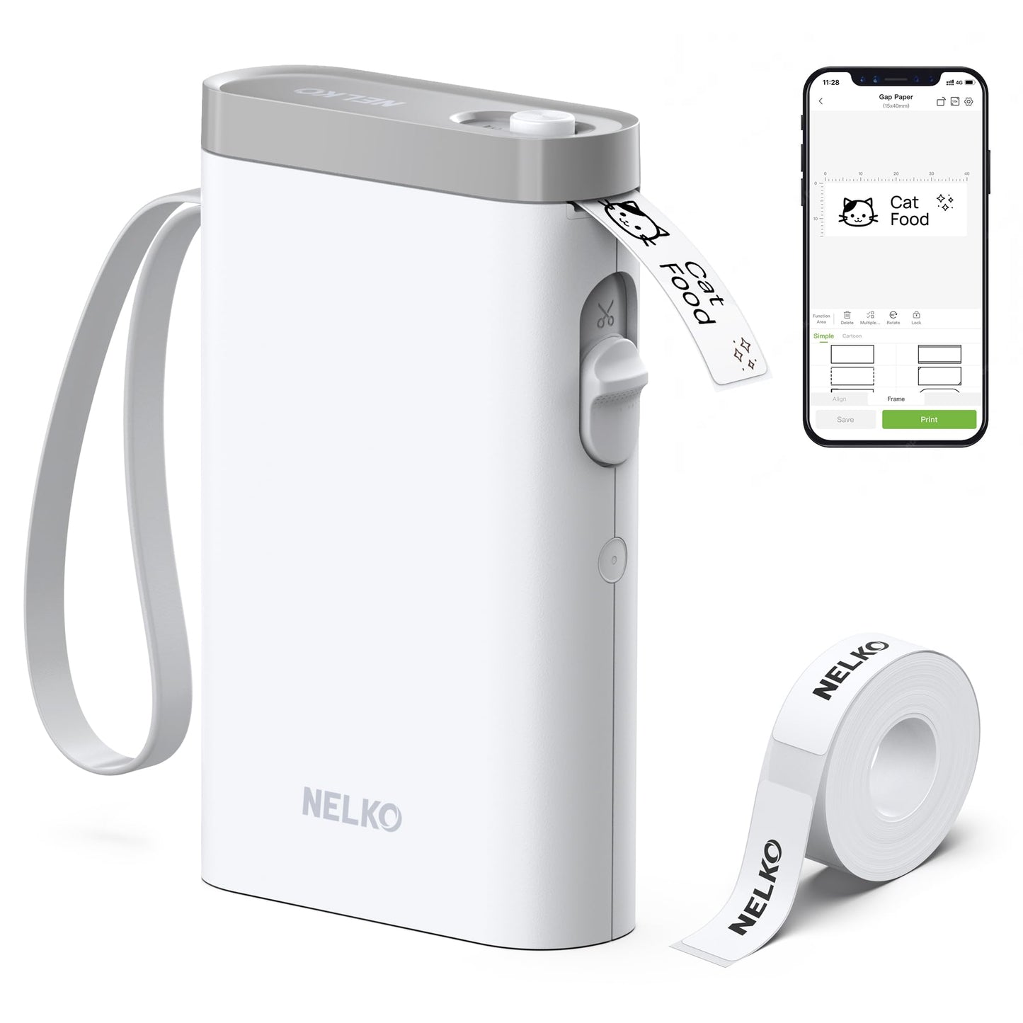 Etiķešu printeris Nelko P21 ar Bluetooth, pašlīmējošs, balts