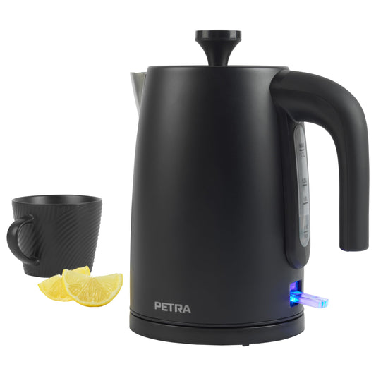 Petra PT5632MBLKVDE elektriskā tējkanna - bez BPA, ātra vārīšana, 1,7 L, 3000W, pretkaļķu filtrs, Strix kontrolieris