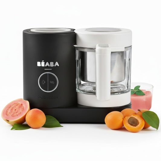 Bērnu pārtikas gatavotājs BÉABA Babycook Néo – 6-in-1 blenderis un tvaicētājs, Made in France, stikla bļoda un nerūsējošā tērauda tvertne, saudzīga un ātra tvaicēšana, mājās gatavoti biezeņi – melns