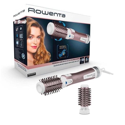 Rowenta Brush Activ Premium Care rotējoša siltā gaisa birste, ar dabīgām saru, kašmira-keratīna un argāna eļļas pārklājumu, 2 birstes uzgaļi iekļauti, 3 līmeņi, fēna birste, balta/vara, CF9540