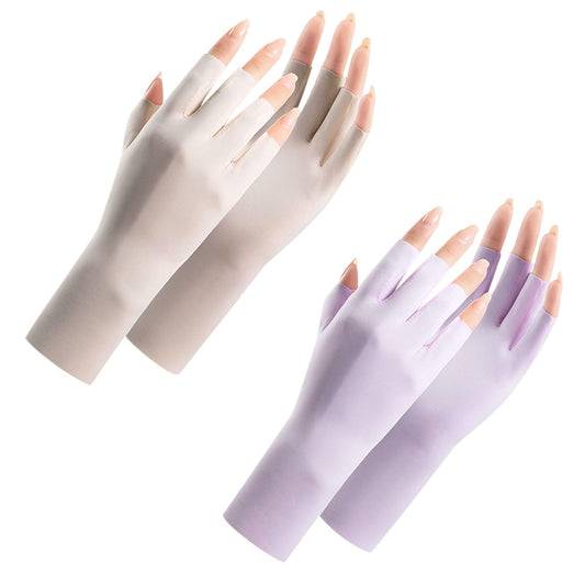 Cimdi sievietēm UV aizsardzībai Feelorna, 2 pāri, vasaras bezpirkstu velo cimdi ar skārienjūtīgiem pirkstiem, elpojoši, zīda efekts, beige, lila, vienas izmērs