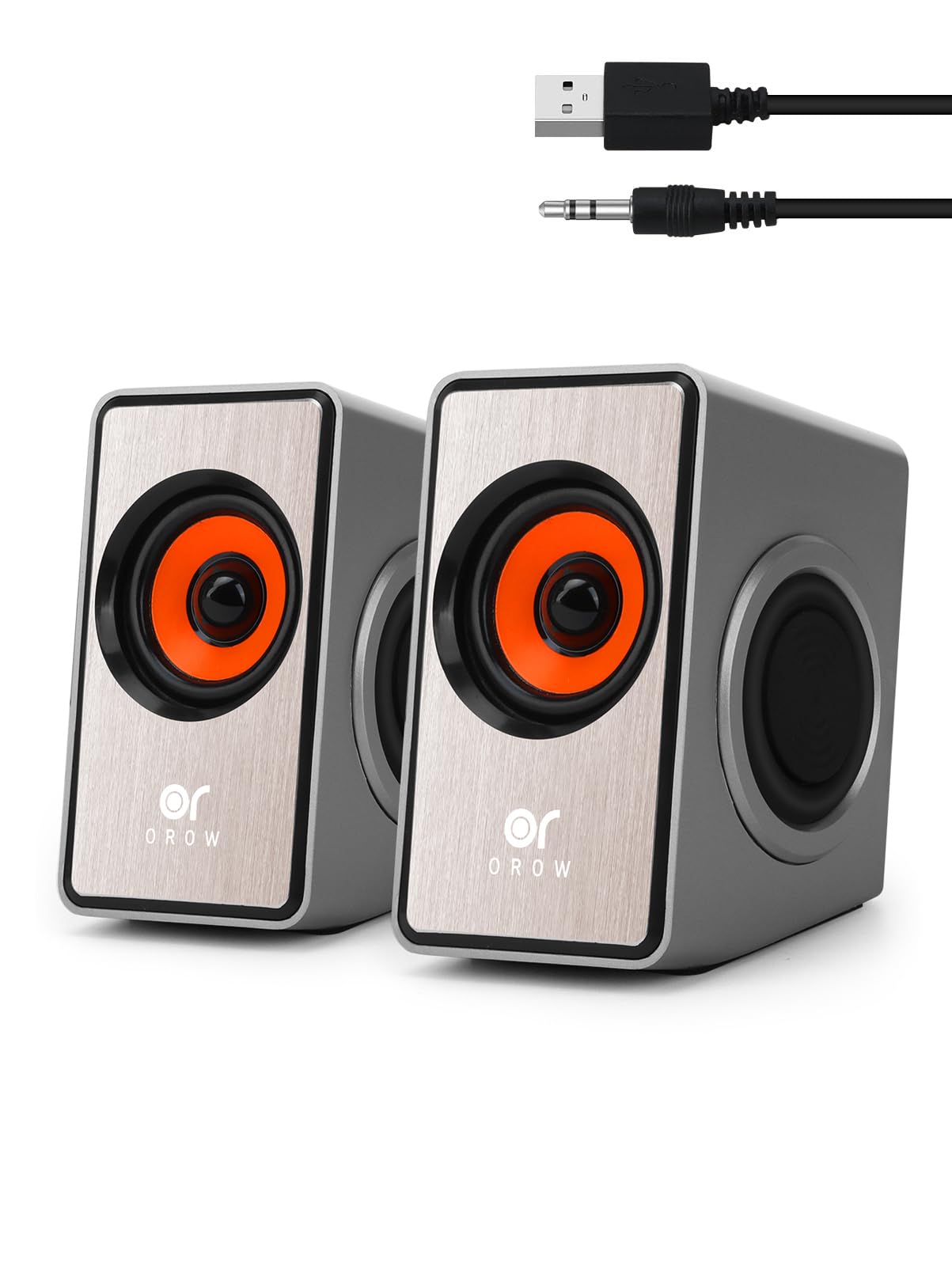 Datoru skaļruņi OROW PC, 12W mini USB skaļruņi ar basu membrānu, kompaktas datora tumbas, sudraba krāsā