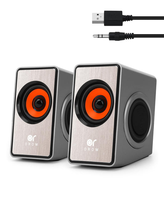 Datoru skaļruņi OROW PC, 12W mini USB skaļruņi ar basu membrānu, kompaktas datora tumbas, sudraba krāsā