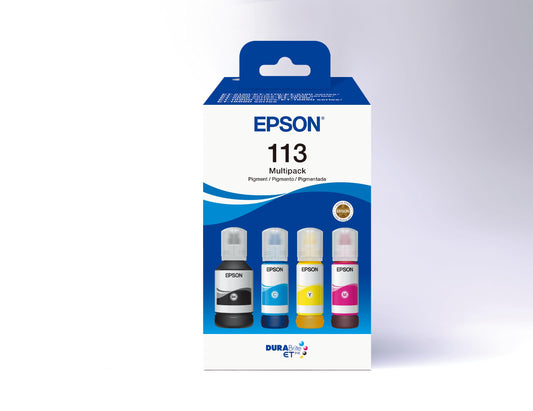 Epson EcoTank 113 - četru krāsu komplekts, oriģinālā pigmenta tinte pudelēs.