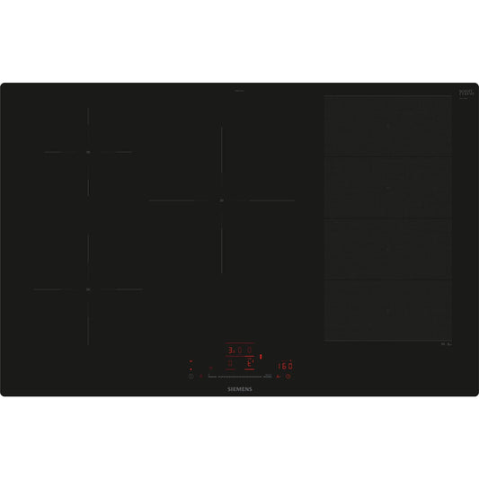 Siemens EX801HVC1E, iQ700, viedā indukcijas plīts virsma, autonomā, līdzenā, 80 cm, melna, touchSlider vadība, elastīgas un inteliģentas gatavošanas zonas, powerBoost ātrākai gatavošanai, varioMotion