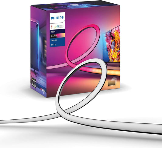 Philips Hue White & Color Ambiance Gradient Lightstrip (65 Zoll), dimmējama LED lente televizoram ar 16 milj. krāsu un krāsu pārejām, viedā mājas kinozāles TV fona apgaismojuma, melna