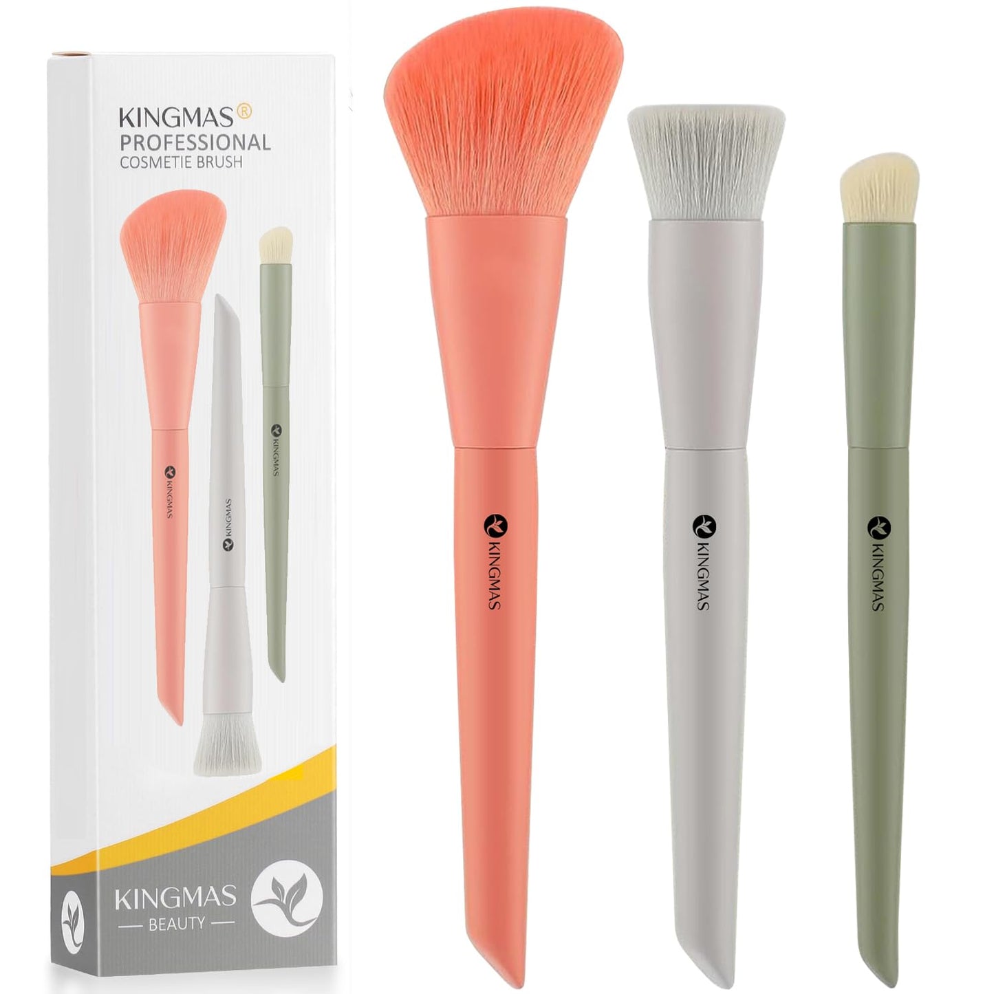 KINGMAS 3 gab. make-up otu komplekts, tonālā krēma un konturēšanas otiņas, kabuki otiņa sejai, vaigu sārtumam un bronzerim