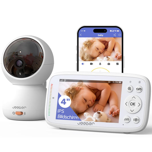 Jeeber WiFi bērnu monitors ar kameru, 1080P, 4 collu IPS displejs, PTZ 360°