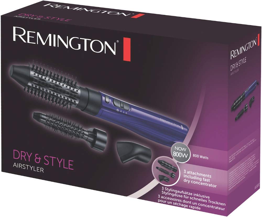 Remington Warmluftstyler Dry & Style AS800, ieskaitot stila uzgaļa piederumu, 38 mm un 21 mm apaļo suku uzgali, violets/melns