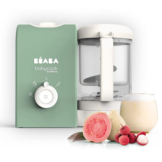 BEABA Babycook Express - 4-in-1 baby food maker, 15 min cooking, steaming, blending, 1250 ml capacity, sage green.