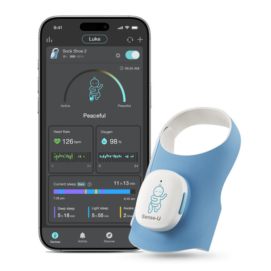 Sense-U Smart Sock Shoe 2 mazuļa monitors - seko sirdsdarbībai un miega paradumiem ar transmisīvu PPG pēdas sensoru, 1-12 mēnešiem