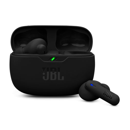 Bezvadu Bluetooth austiņas JBL Wave Beam 2, ieliekamas ausīs, ar trokšņu slāpēšanu, 40 h atskaņošanas laiku, JBL Pure Bass skaņu, Smart-Ambient tehnoloģiju un Multipoint savienojumu, melnas