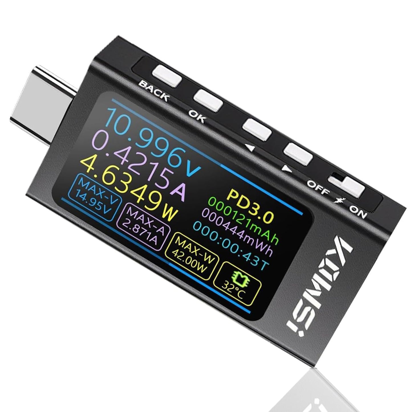 Heemol USB testers 3.3V-40V USB C mērītājs 12A, digitāls multimetrs PD3.1 QC4.0 PDO, augstas precizitātes divvirzienu sprieguma, strāvas, kapacitātes mērītājs ar ātrās uzlādes protokolu noteikšanu