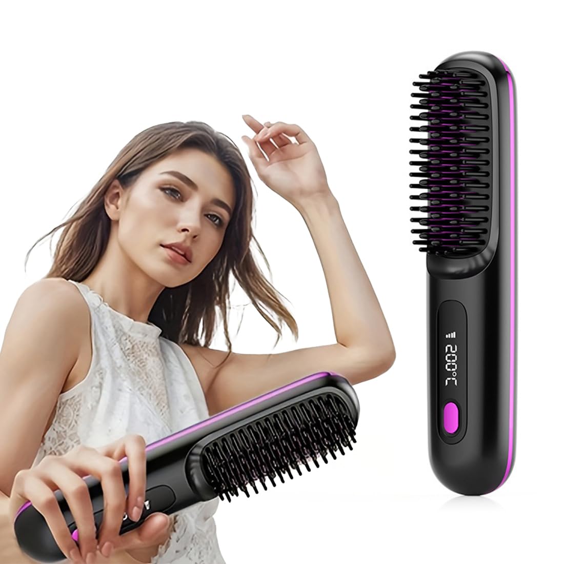 Stylingbürste voor kort haar, karstā gaisa suka ar keramikas pārklājumu, anti-Scald dizains, 3 temperatūras līmeņi, kompakta un pārnēsājama apjomam, taisnošanai un lokām