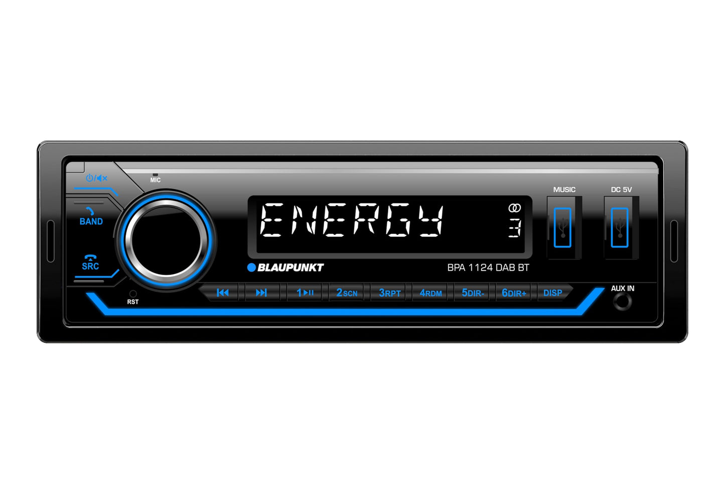 Automašīnas radio Blaupunkt BPA 1124 DAB BT, 1-DIN, DAB+, Bluetooth, USB, Aux, Sub-Out, daudzkrāsu, 4x50Watt, 12V