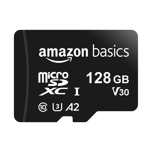 Amazon Basics MicroSDXC atmiņas karte, 128 GB, ar SD adapteri, A2, U3, 100 MB/s maksimālais lasīšanas ātrums, melna