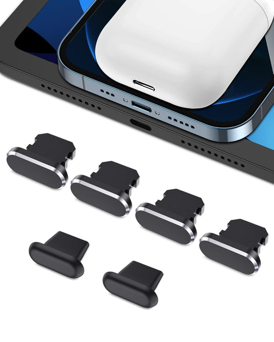 AUZOSL 6 putekļu aizsargu komplekts - 4 alumīnija un 2 silikona aizbāžņi, saderīgs ar iPhone 13 12, kosmosa melnā krāsā