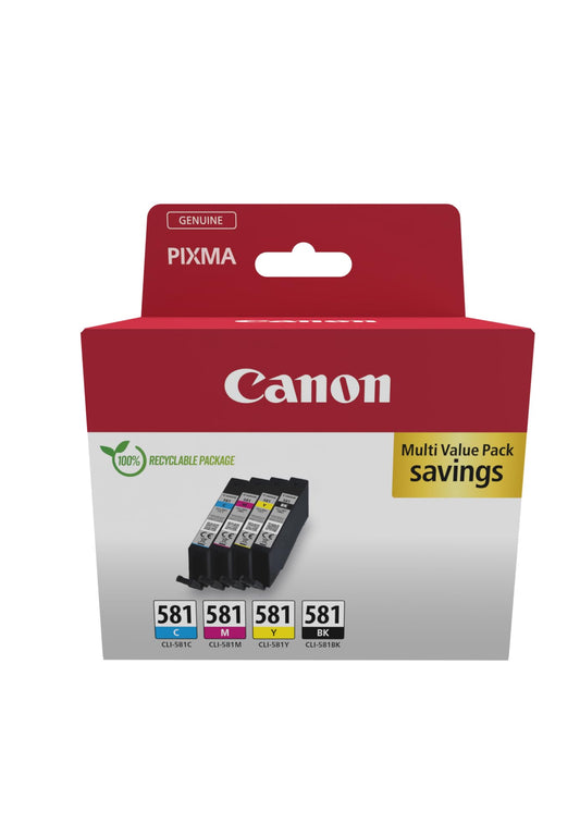 Canon CLI-581 C M Y BK - Original 4 ink cartridge set (black, cyan, magenta, yellow) in eco-friendly packaging 2024