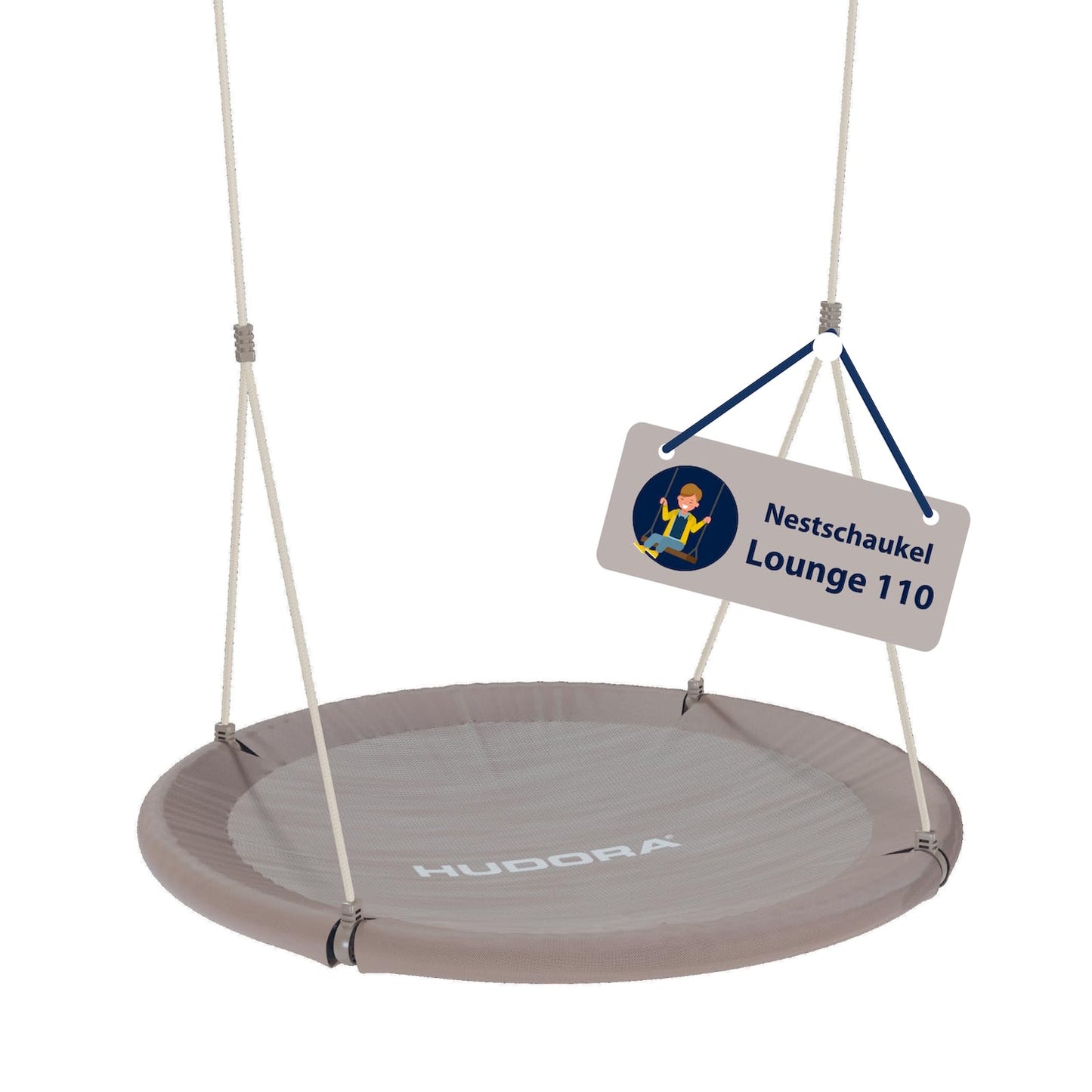 HUDORA ligzda šūpoles Lounge - augstumā regulējamas piekaramās šūpoles ar 110cm diametru, līdz 150kg, šūpoles ar slēgtu sēdvirsmu, ģimenes šūpoles lietošanai iekštelpās un ārā, Sand