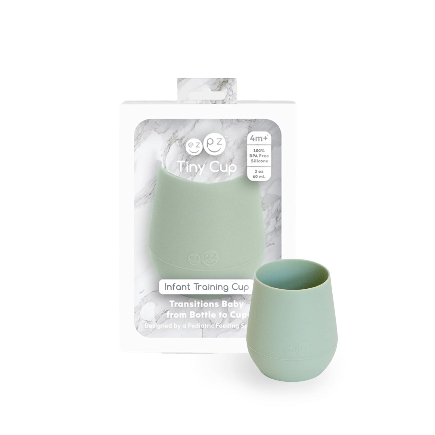Mācību krūze ezpz Tiny Cup zāļu zaļa, 60 ml, ergonomiska un neslīdoša, no 4 mēnešiem, trauku mazgājamai mašīnai