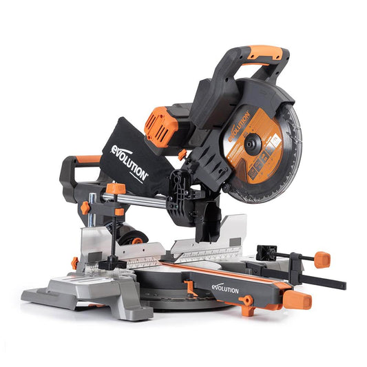Evolution Power Tools R255SMS-DB-Li - 255mm dual bevel sliding miter saw, brushless motor, cuts wood, metal, plastic, battery not included.