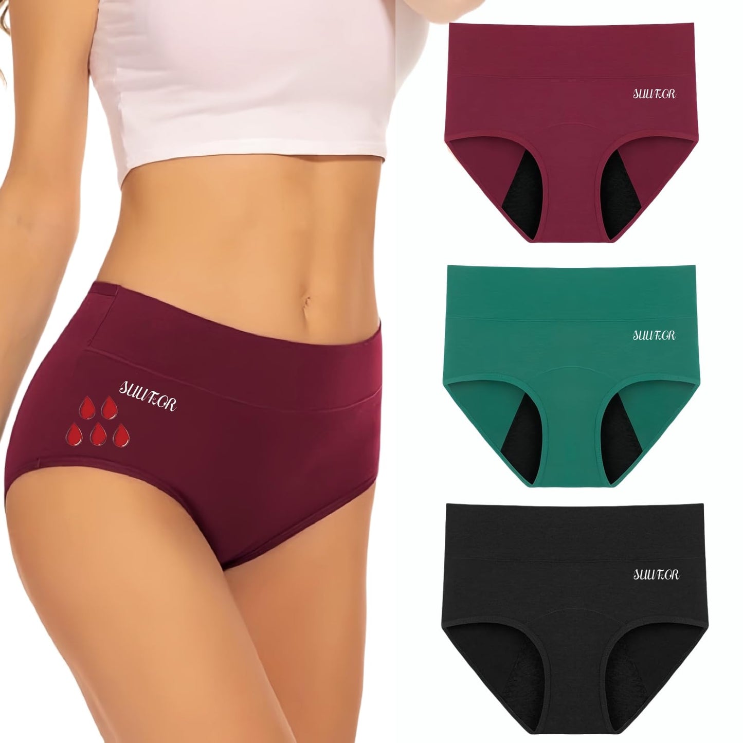 SUUFOR menstruālā apakšveļa, spēcīgai asiņošanai 60ml, hermētiska, augstas uzsūkšanas spējas menstruālā apakšveļa, pēcdzemdību apakšveļa, nesaturēšanas biksītes sievietēm, 3 gab. XL