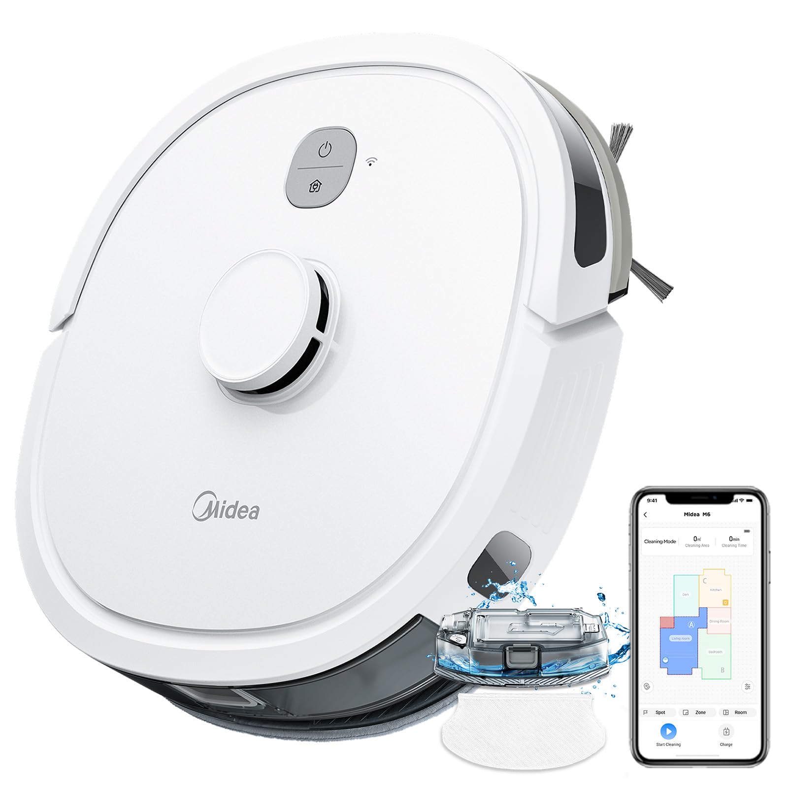 Midea M6 Saugroboter ar tīrīšanas funkciju 2 in 1, putekļu sūcēju robots, LiDAR navigācija, 140 minūšu darbības laiks, tīrīšanas robots 2000Pa, putekļu sūcēju robots ar 3 kartēm, APP vadība, ideāli piemērots dzīvnieku matiem, paklājiem, cietām grīdām