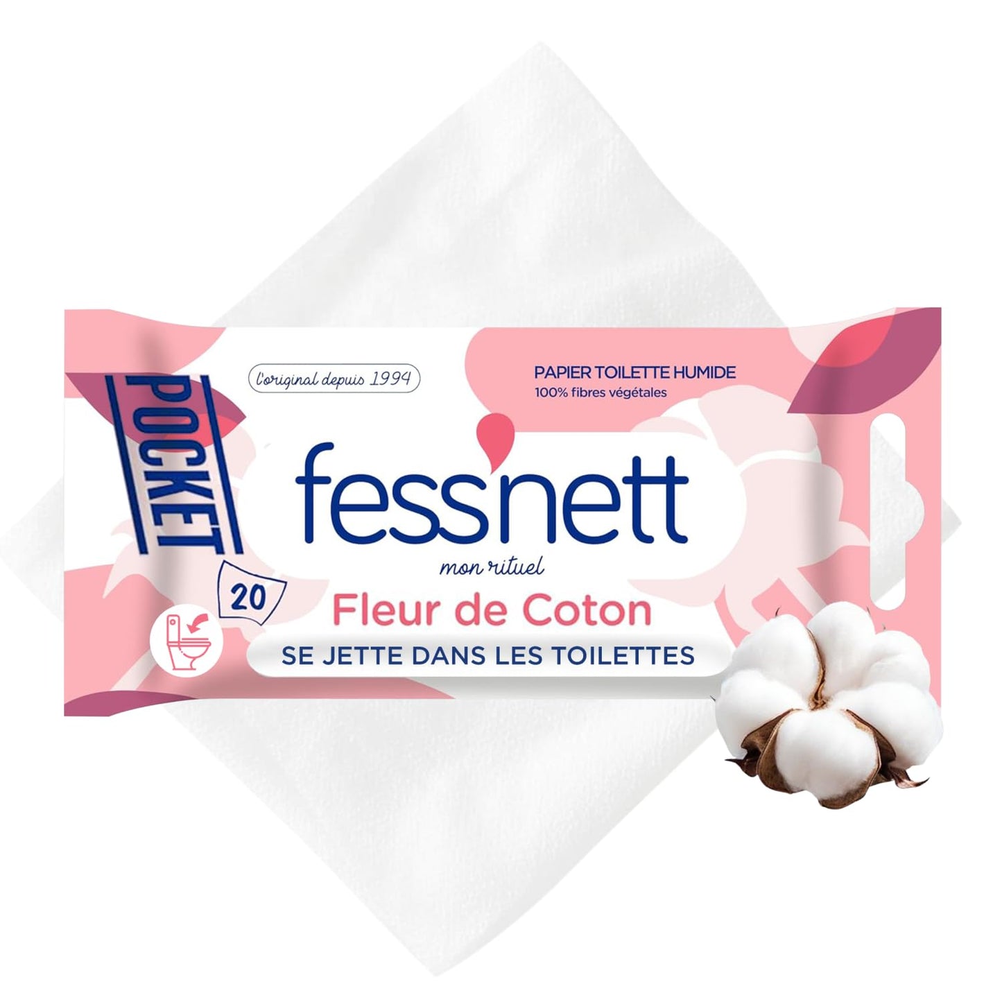 Mitrās tualetes salvetes Fess'Nett Pocket Fleur de Coton, 20 gab., 1 iepakojums