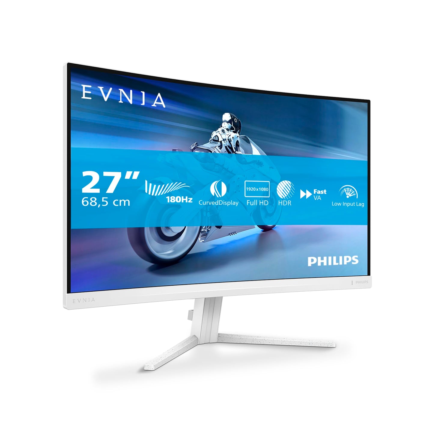 PHILIPS Evnia 27M2C5201L - 27" Full HD curved gaming monitor, 180 Hz, 1 ms, FreeSync Premium, HDR10, Ambiglow, white