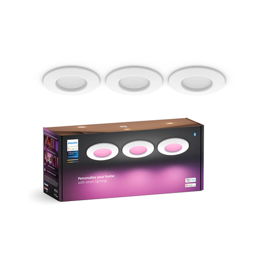 Philips Hue Smart Slim iebūvējamo gaismekļu 3 gab. komplekts, 90 mm, balta un krāsaina gaisma, saderīgs ar Bluetooth, balss vadība ar Alexa, Apple Home un Google Assistant, balts