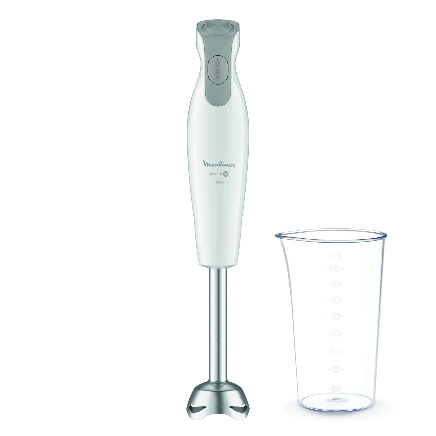 Moulinex Dailychef Baltais DD5511 rokas mikseris, 600 W, līdz 30% ātrāki rezultāti, 2 ātrumi, ergonomiska rokturis, ūdensizturīgs nerūsējošā tērauda pamatne, mērkrūze 800 ml, balts