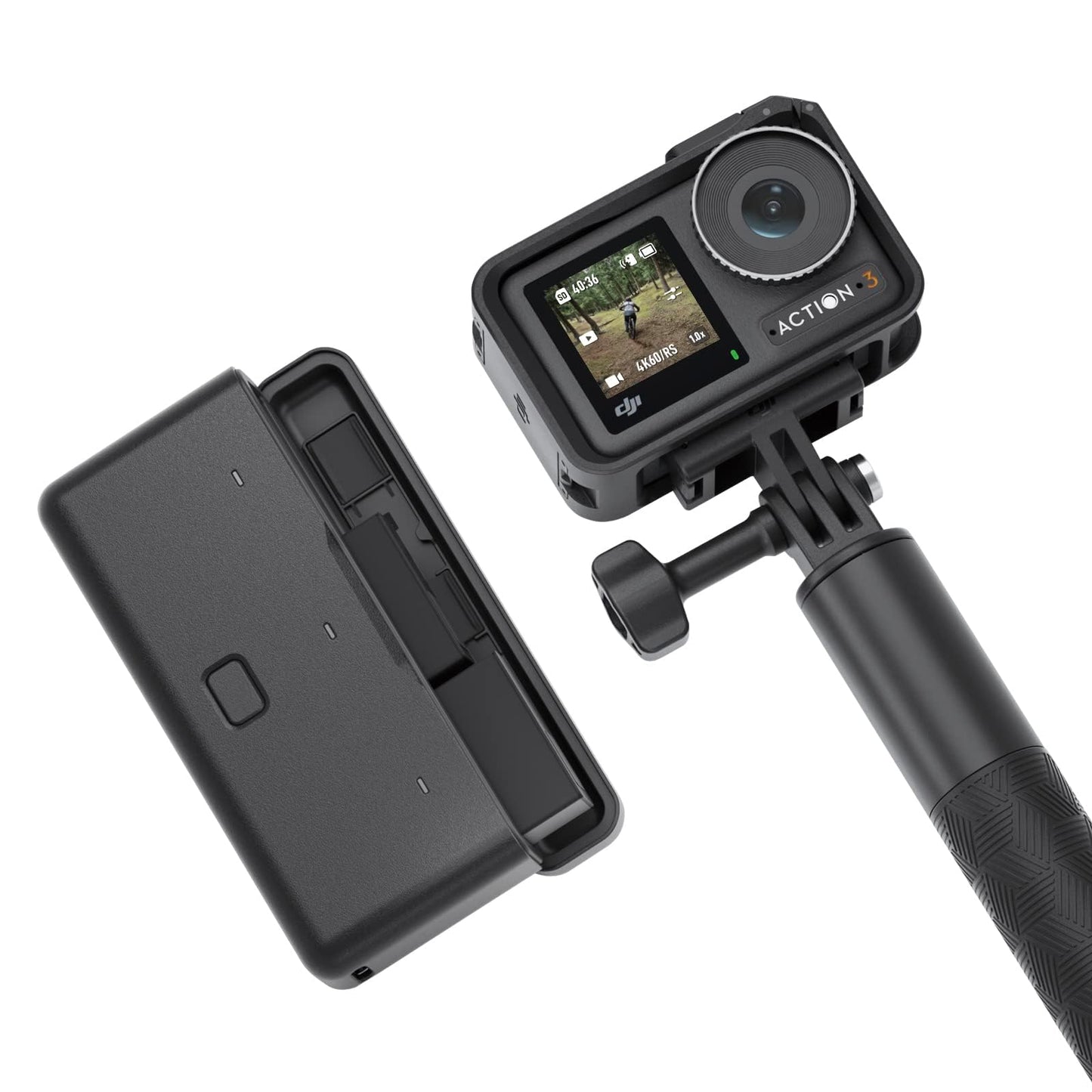 DJI Osmo Action 4 Essential-Combo – 4K/120fps ūdensizturīga darbības kamera ar 1/1,3 collu sensoru, elpu aizraujošas zemas gaismas uzņemšanas iespējas, 10 bitu un D-Log M krāsu sniegums, izturīga 1.770 mAh akumulators
