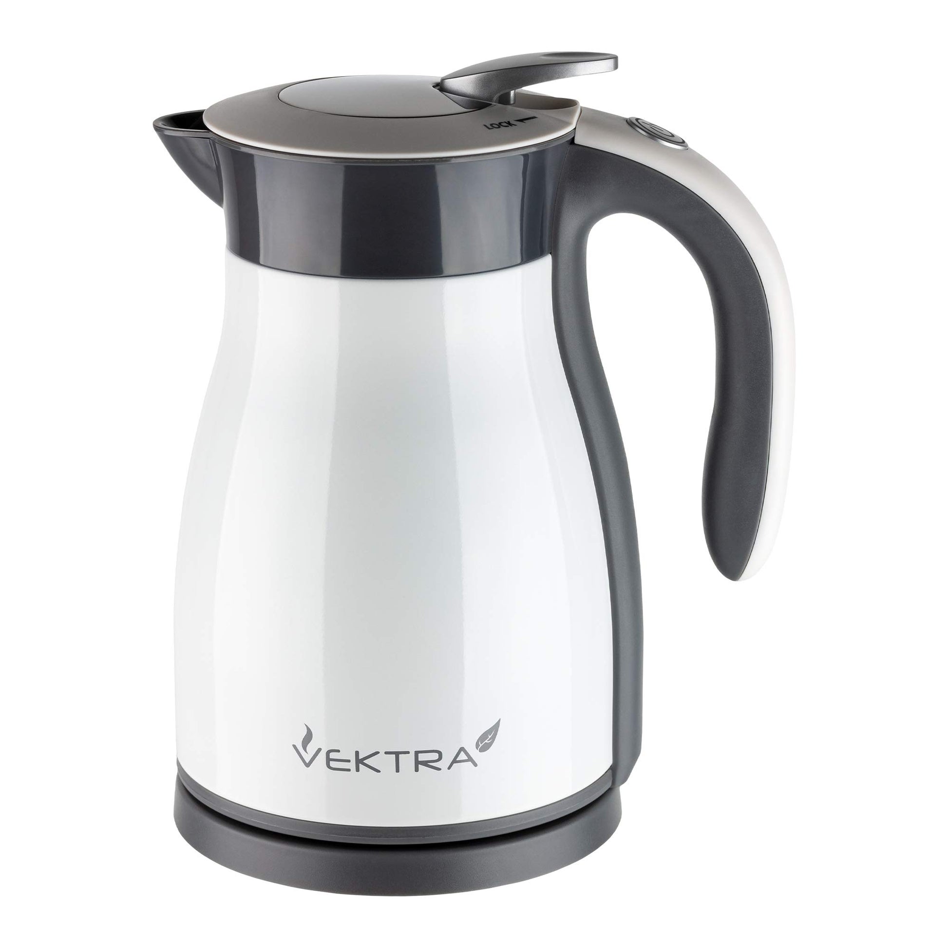 Vektra VEK-1501W tējkanna - 1,5 L, nerūsējošais tērauds, dubultsienu, BPA nesaturošs, bezvadu drošības slēdzis, balts