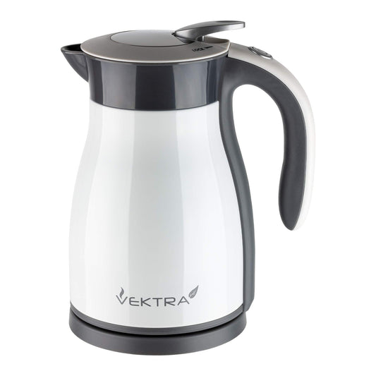 Vektra VEK-1501W tējkanna - 1,5 L, nerūsējošais tērauds, dubultsienu, BPA nesaturošs, bezvadu drošības slēdzis, balts