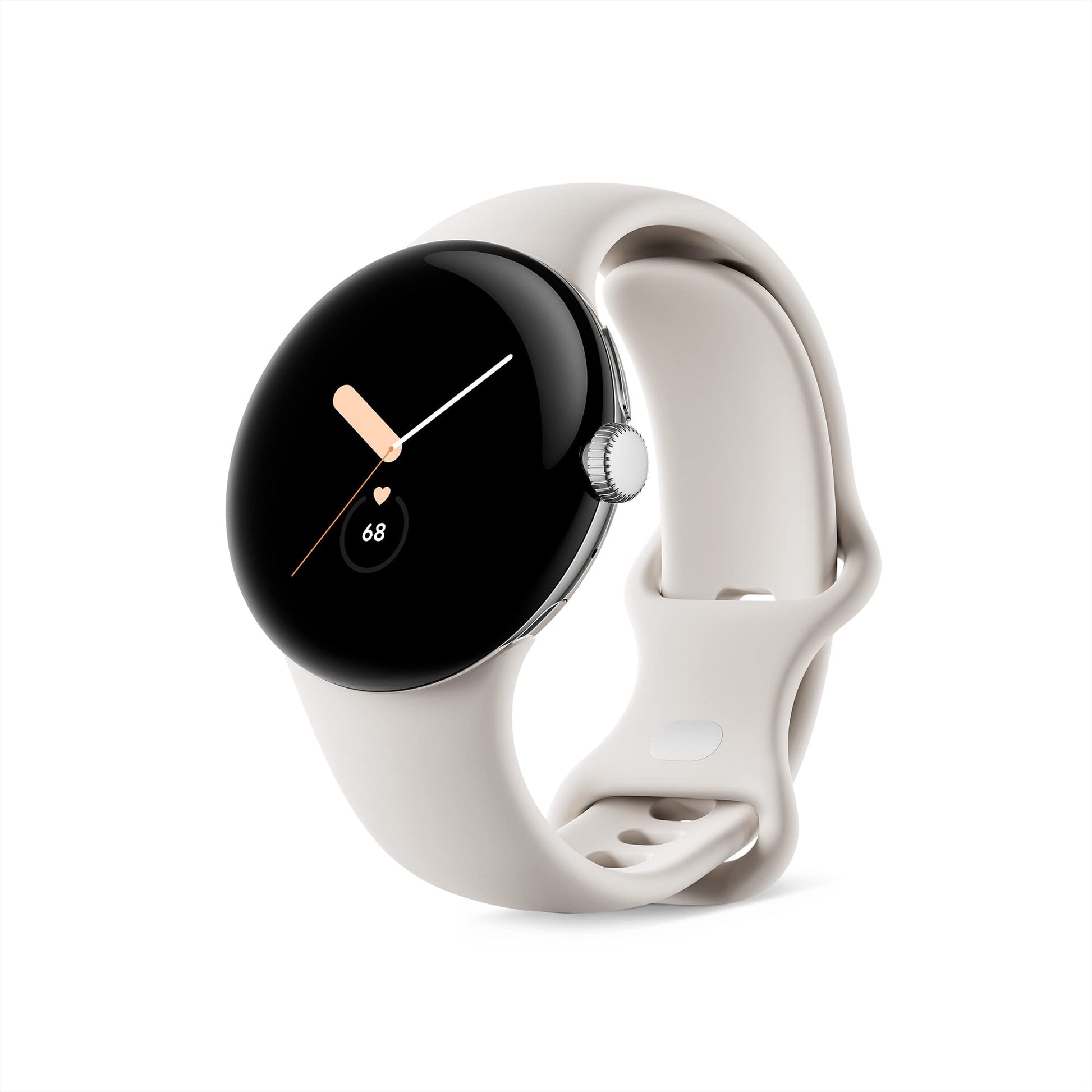 Google Pixel Watch - Android smartwatch with activity tracking, heart rate monitor, polished silver stainless steel case, Chalk sport band.