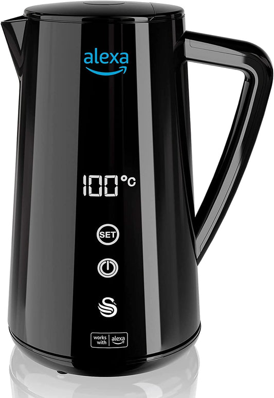 Swan Alexa ūdens vārītājs - 1,5L, WIFI, melns, LED skārienekrāns, temperatūras iestatījums, siltuma uzturēšana, 1800W