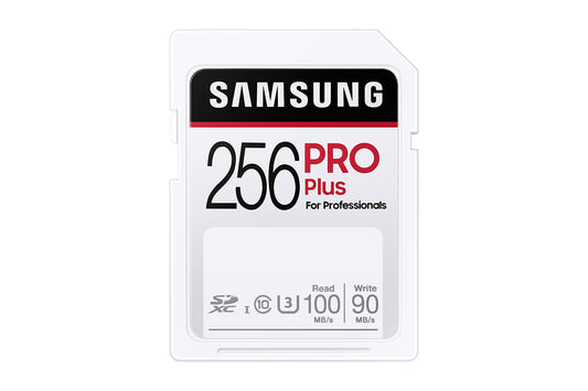 Samsung PRO Plus SD Karte - 256 GB, SDXC UHS-I U3, 100 MB/s lasīšana, ideāla Full HD un 4K UHD video uzņemšanai.